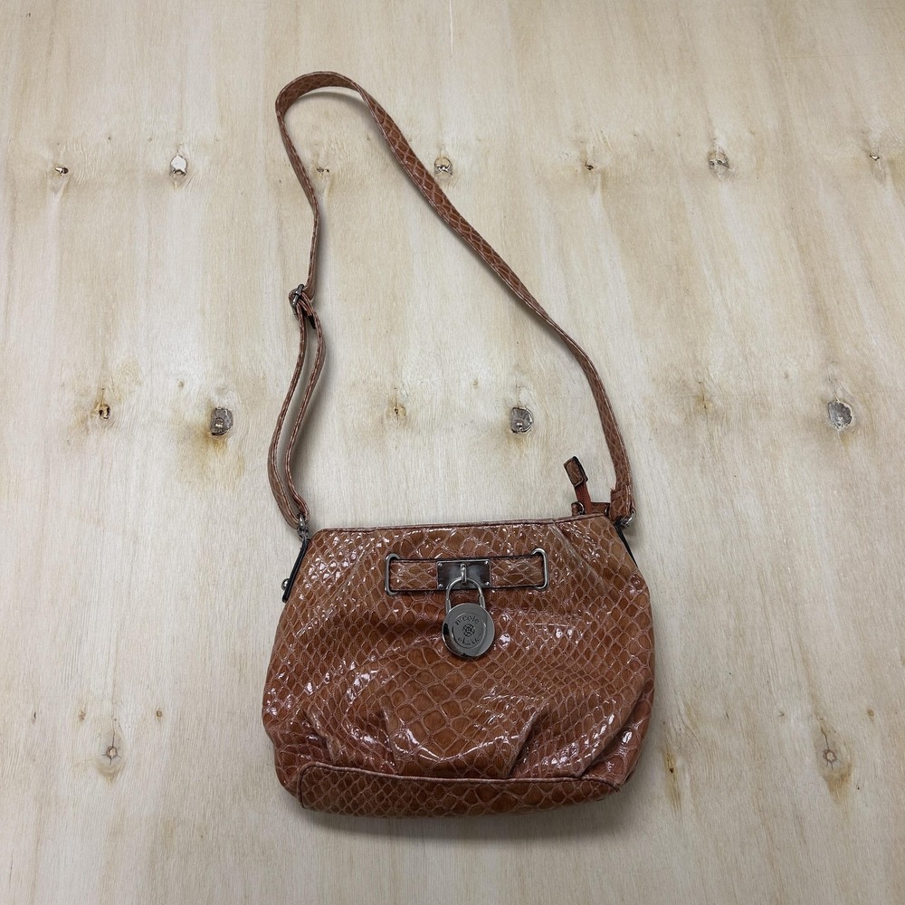 Nicole Crossbody Bag Womens Medium Brown PVC Crocodile Zip Inner Pockets